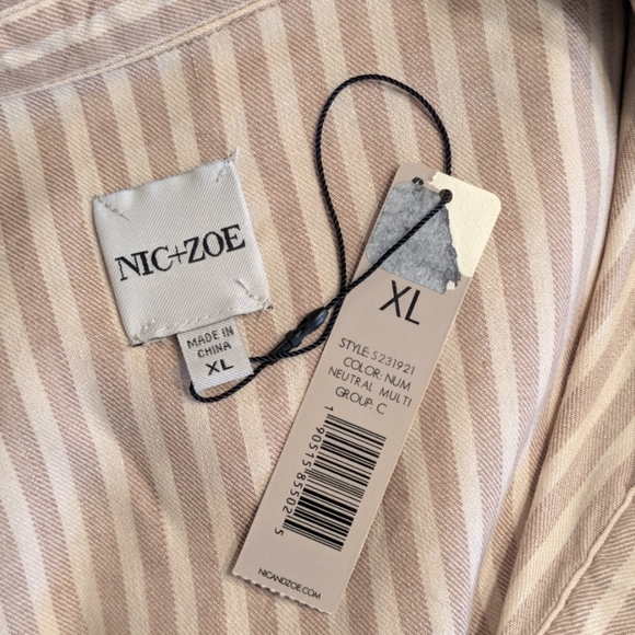 Nic+Zoe Linen Blend Tan Nude Striped Tie Waist Collared Sleeveless Dress Size XL - Picture 8 of 9